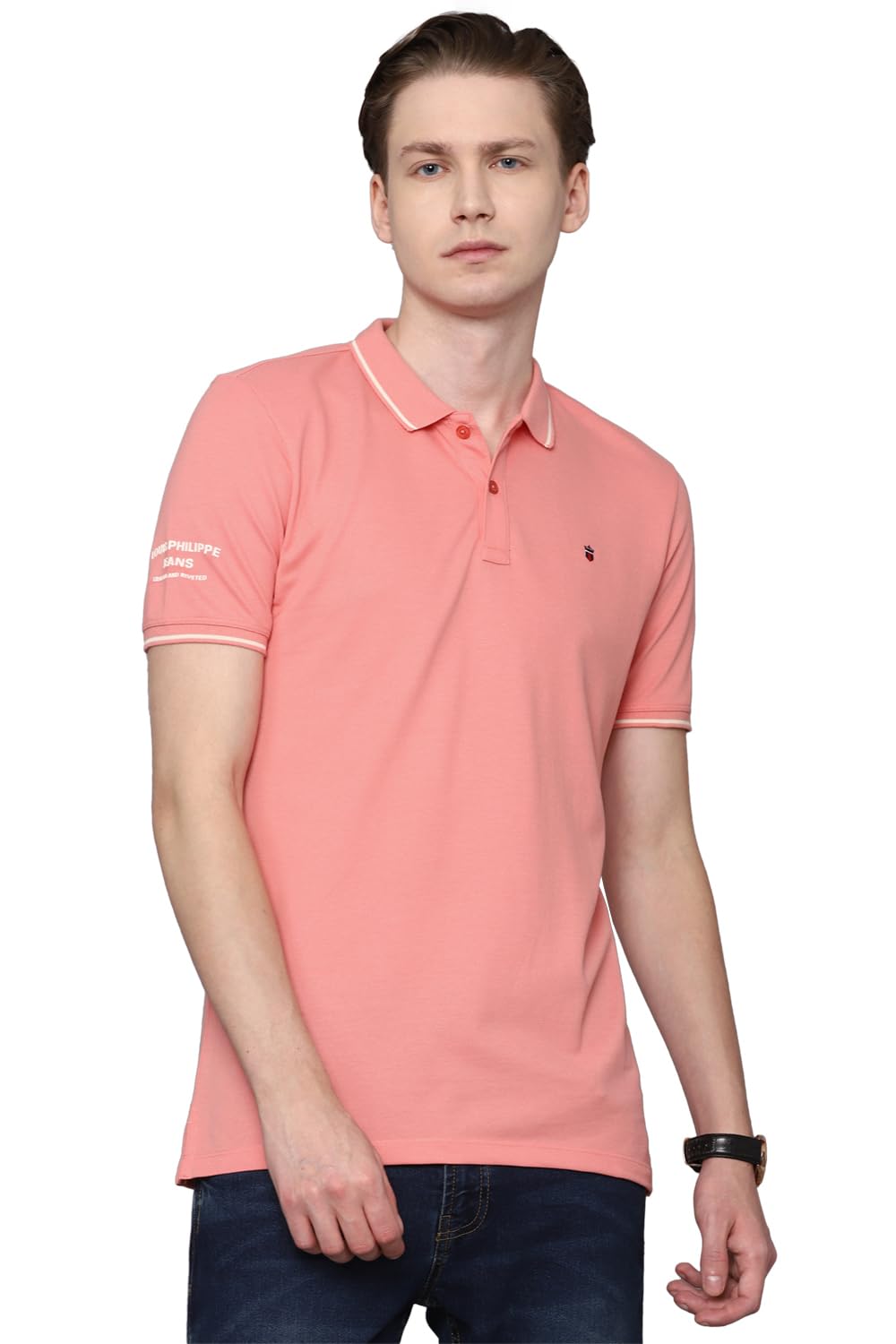 Louis Philippe Men Polycotton Slim Fit T-Shirt (Lrkpcslfu45858_Peach,X-Large)