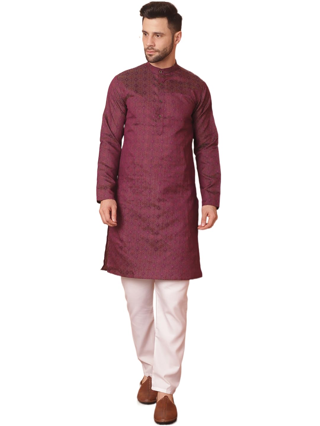 Jompers Mens Woven Design Silk Blend Kurta Pyjama Set