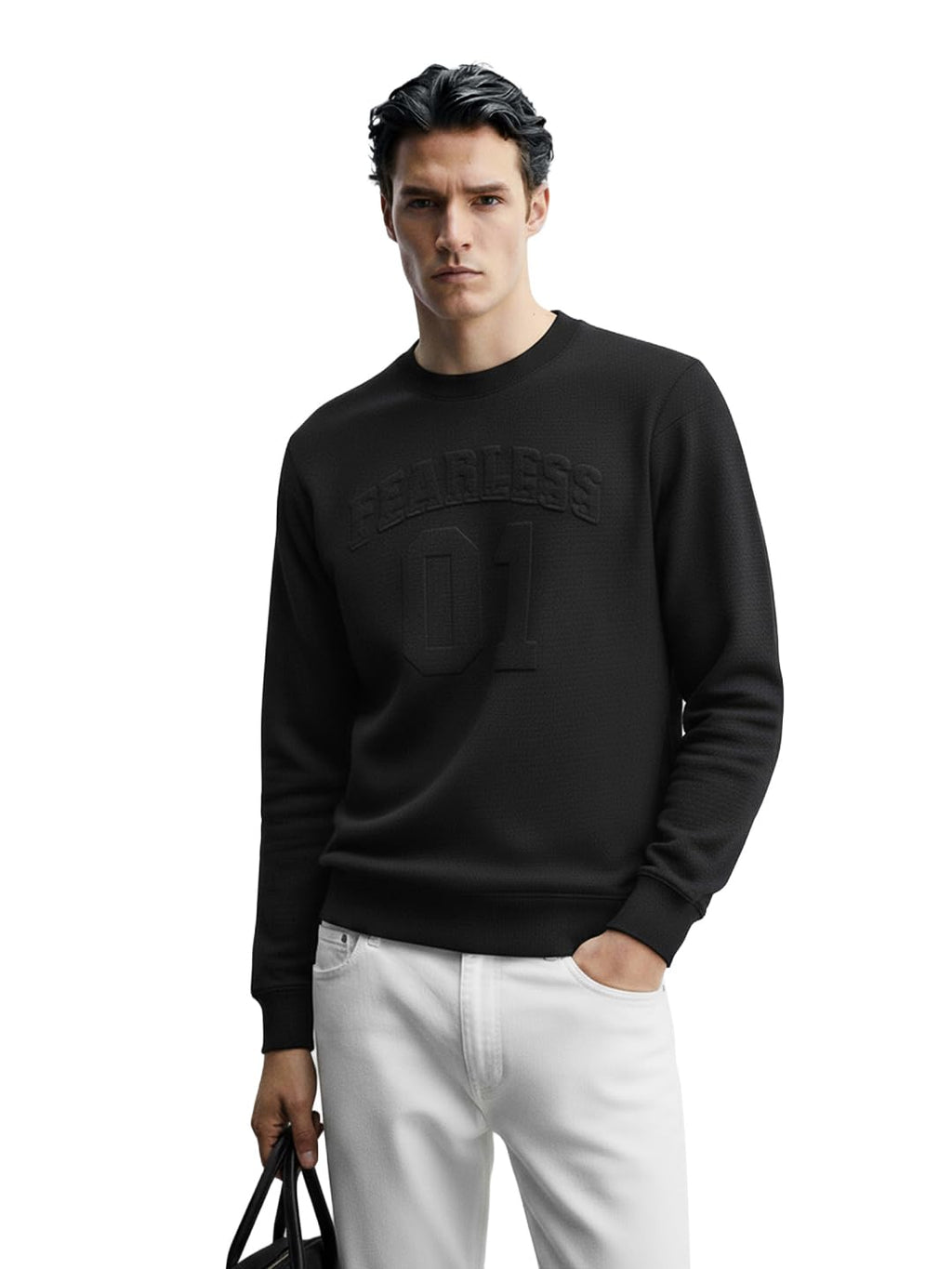 The Indian Garage Co Mens Relaxed Fit Long Sleeves Crew Neck Embossed Sweatshirt