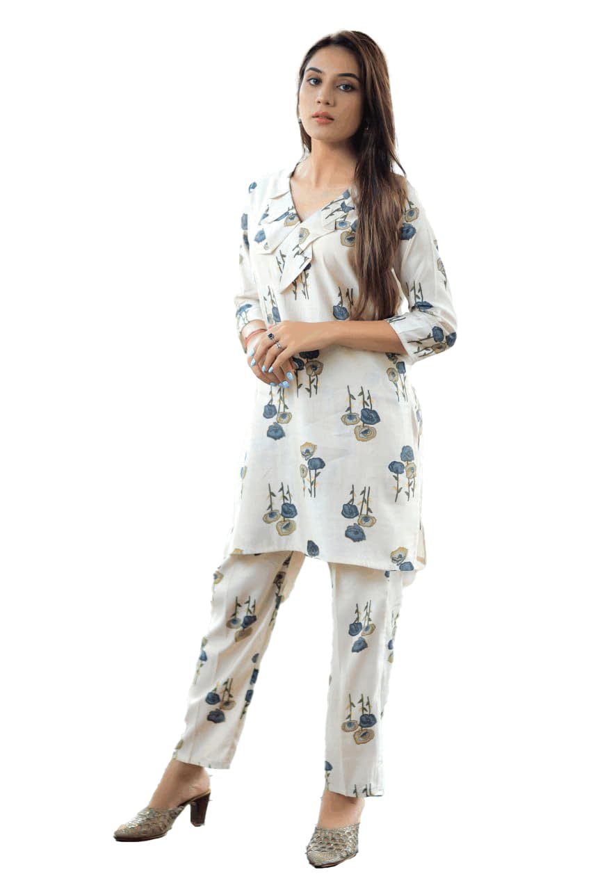 Shienzy Cotton Blend Floral Regular Fit Women'S Kurtas & Kurtis (1528Shz_Blue_Xxl)