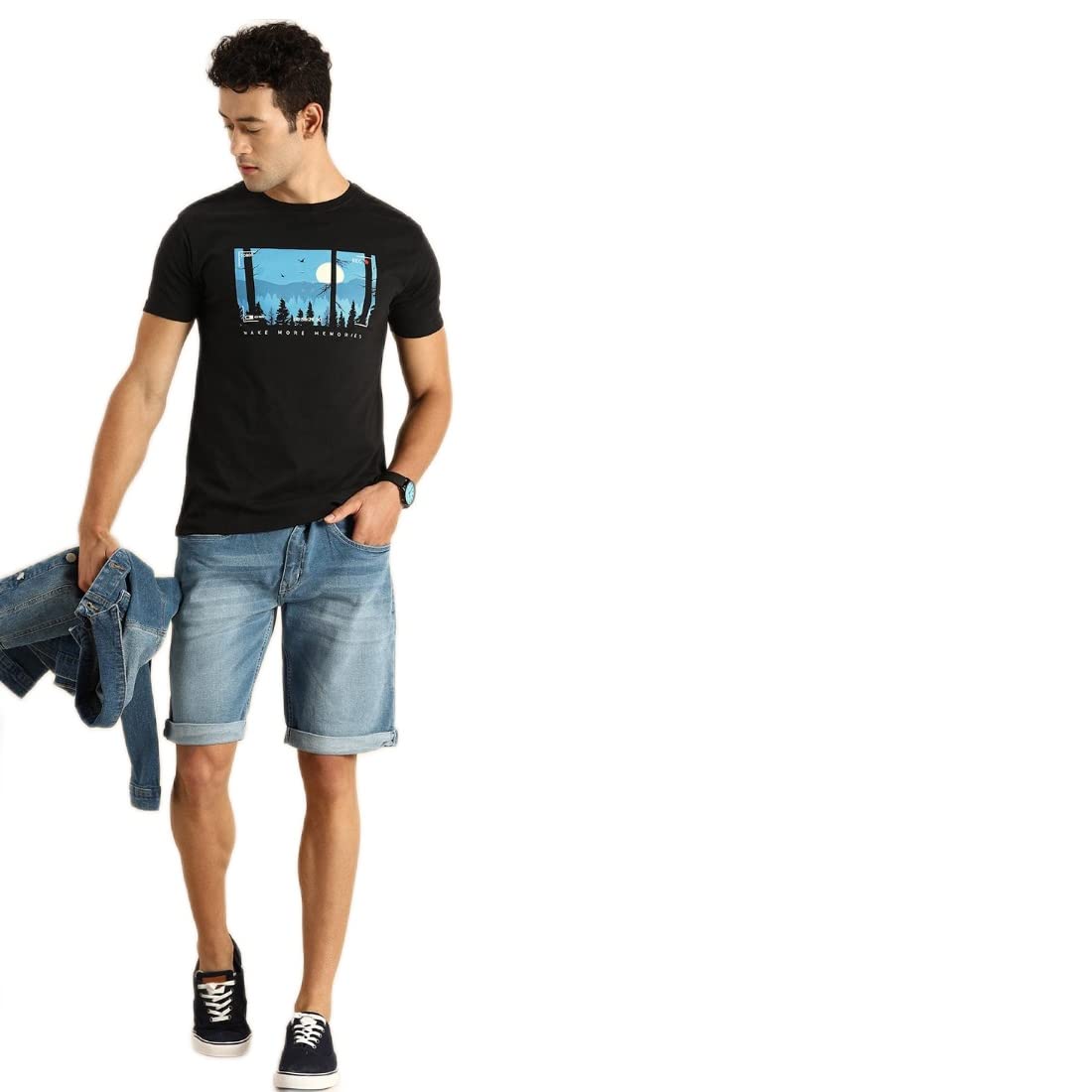 Bewakoof Mens Graphic Print Black Round Neck Half Sleeve T-Shirt