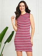 Pivl Women Striped Sleeveless Bodycon Dress Wine