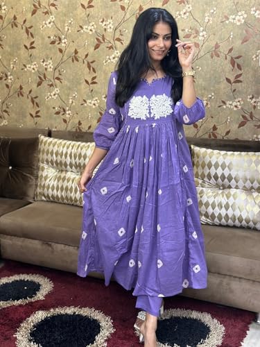 ANNI DESIGNER Womens Rayon Blend Anarkali Printed Kurta with Pant (ANVESHI Purple_XL_Purple_X-Large)
