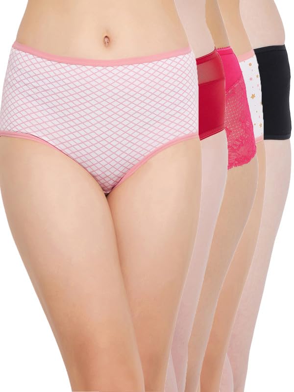 Clovia Womens Cotton Spandex High Waist Outer Elastic Hipster Panty - Pack of 5 (COMPN2274_Multicolor_S)