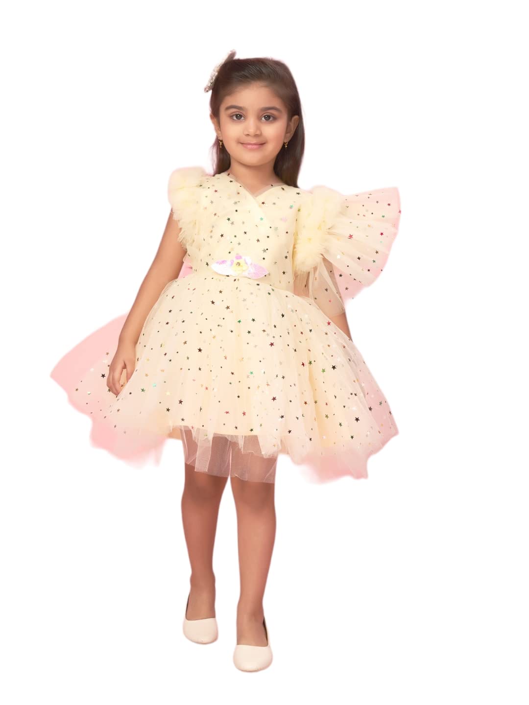 Aarika Baby-Girls Net Fit and Flare Above The Knee Dress (New_FK-16010_Lemon