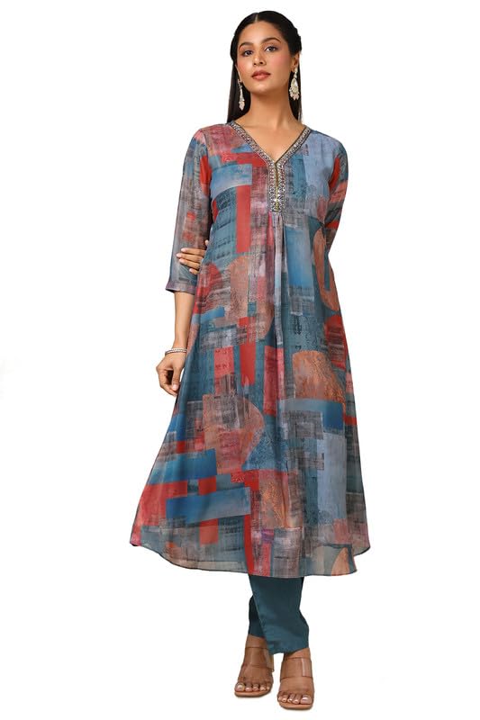Soch Women Georgette Blend A-Line Printed Kurta Set with Mirror and Cutdana