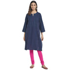 Fabindia Women Cotton Embroidered Knee Length Kurta Blue_S