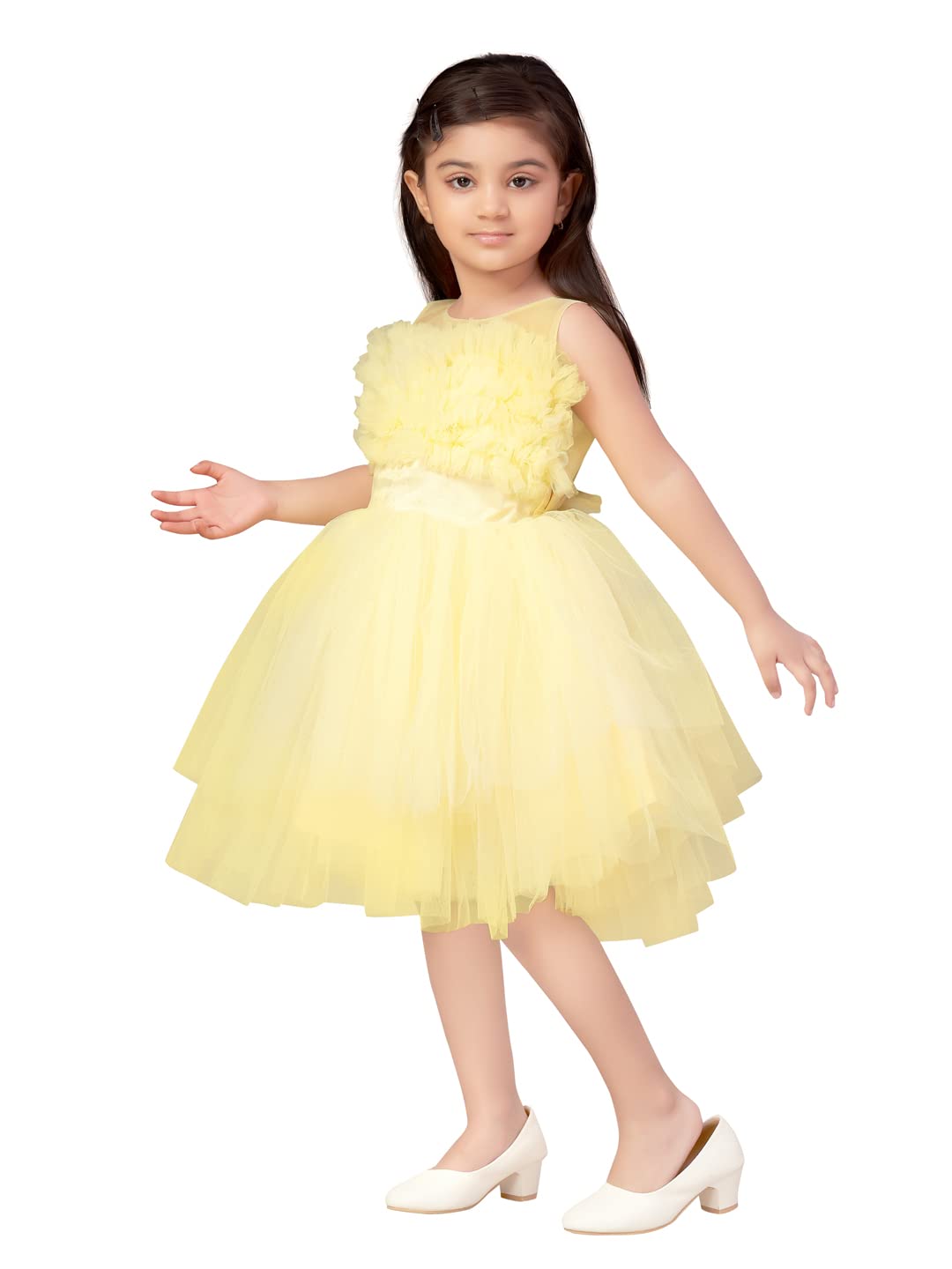 Aarika Girls Nylon Fit and Flare Knee-Length Dress (FK-1655_Lemon
