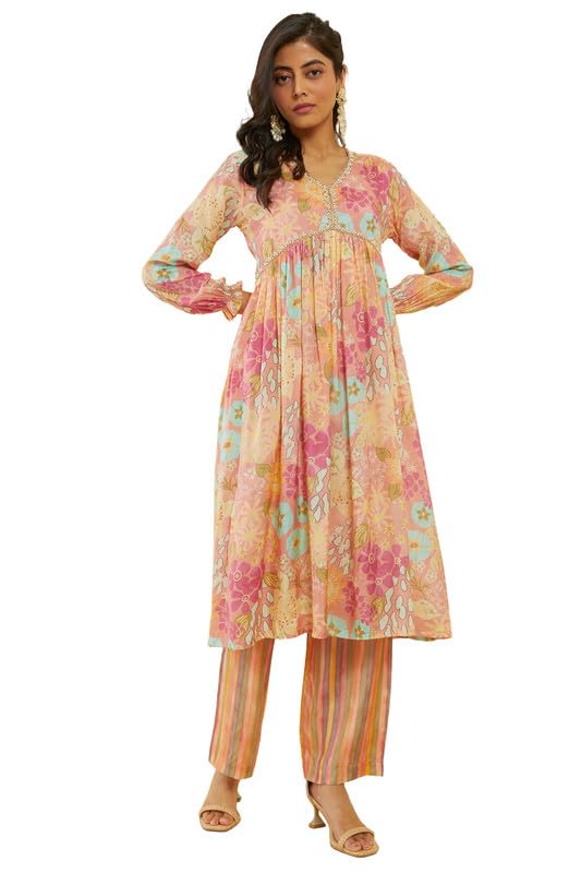 Soch Women Botanical Print Viscose Muslin Alia Cut Kurta Set