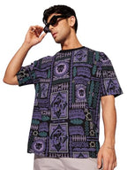 The Souled Store Official Black Panther: Wakanda Tribe Men And Boys Short Sleeves Round Neck Black All Over Printed Cotton Overs