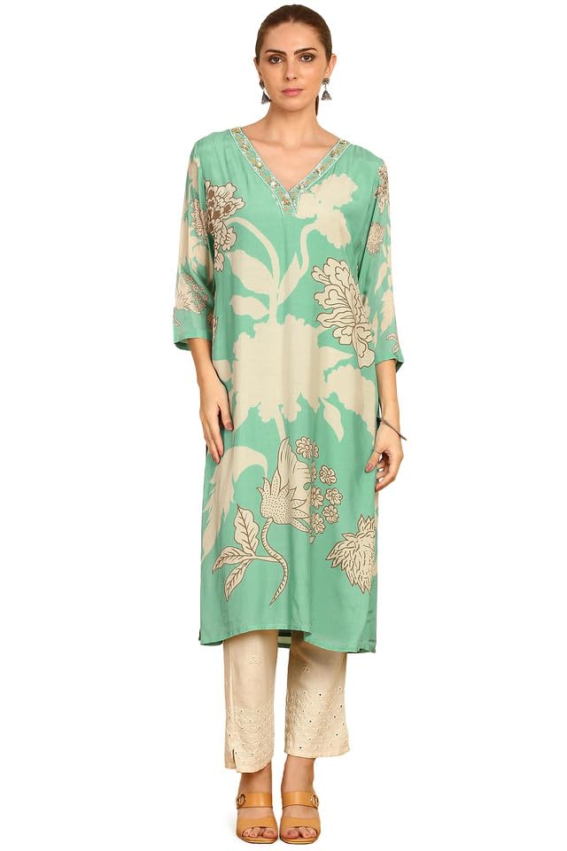 Soch Women Floral Printed Muslin Straight Kurta with Beads