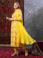 ANNI DESIGNER Womens Cotton Blend Printed Straight Kurta and Pant with Dupatta (KALEPING-Yellow_XXL_Yellow_XX-Large)