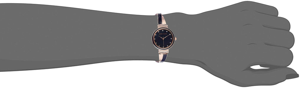 Anne Klein Women's AK/3292NVST Premium Crystal Accented Rose Gold-Tone and Navy Blue Watch and Bangle Set