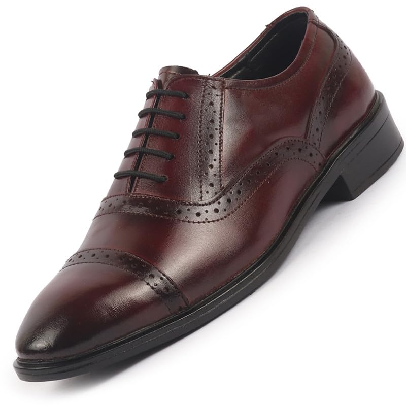 FAUSTO FST FOSMF2178 BROWN40 Men Brown Genuine Leather Formal Lace Up Brogue Shoes for Office | Meeting Event Shoes with Comfo 6