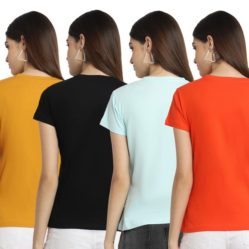 Preneum Womens Cotton Regular Fit Latest Graphic Stylish Printed Short Sleeves Casual T-Shirt || Trendy & Styles (Pack 4), Baby