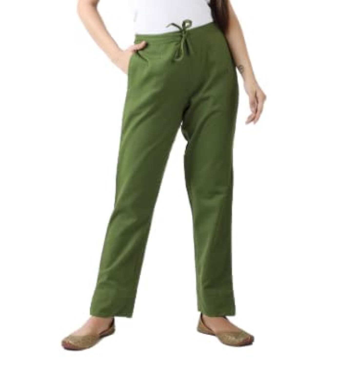 Digital Shopee Women'S Solid Regular Fit Dress Shirt (Drawstring Pnt-2Xl_Olive