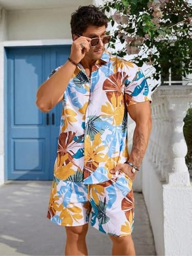 Leriya Fashion Mens Rayon Printed Co-Ord Set, Multicolour, Xl