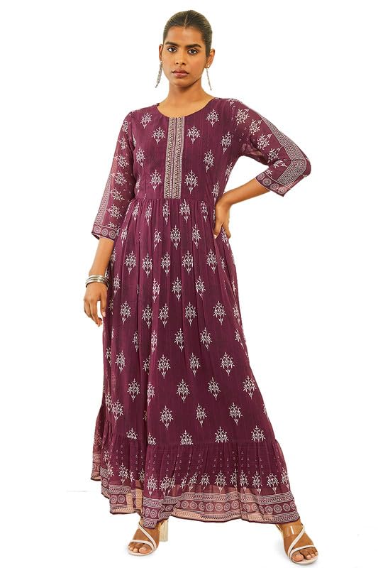 Soch Women Georgette Botanical Print Dress with Cutdana Work Yoke