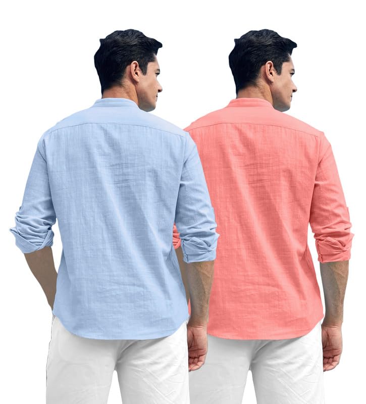 Royalscout Combo Of MenS Solid Cotton Blend Full Sleeve Straight Kurta Shirt (Pack Of 2)