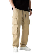 Indoprimo MenS Cotton Blend Trousers Cargo Style With Drawstring Both Side Pockets Solid Pattern Regular Fit And Long Length Cr