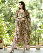 ANNI DESIGNER Womens Cotton Blend Straight Printed Kurta with Pant & Dupatta (Uskana Beige_XXL_Cream_XX-Large)