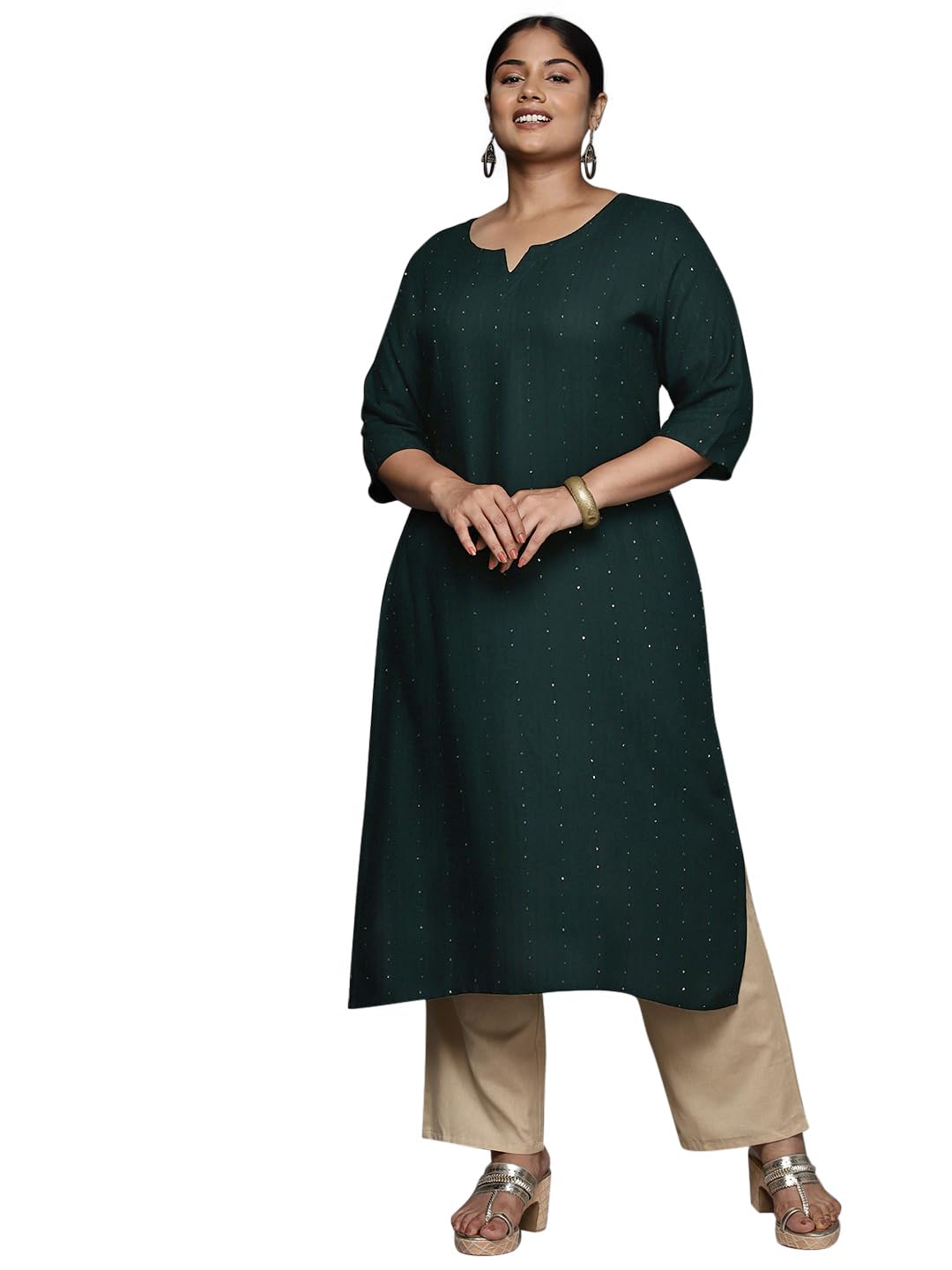 Libas Womens Rayon Embroidered Straight Kurta (25317_Green_3XL)
