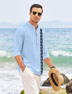 Finivo Fashion MenS Short Kurta With Printed Geometric Side Panel | Cotton Blend Full Sleeve Ethnic Topwear With Mandarin Collar