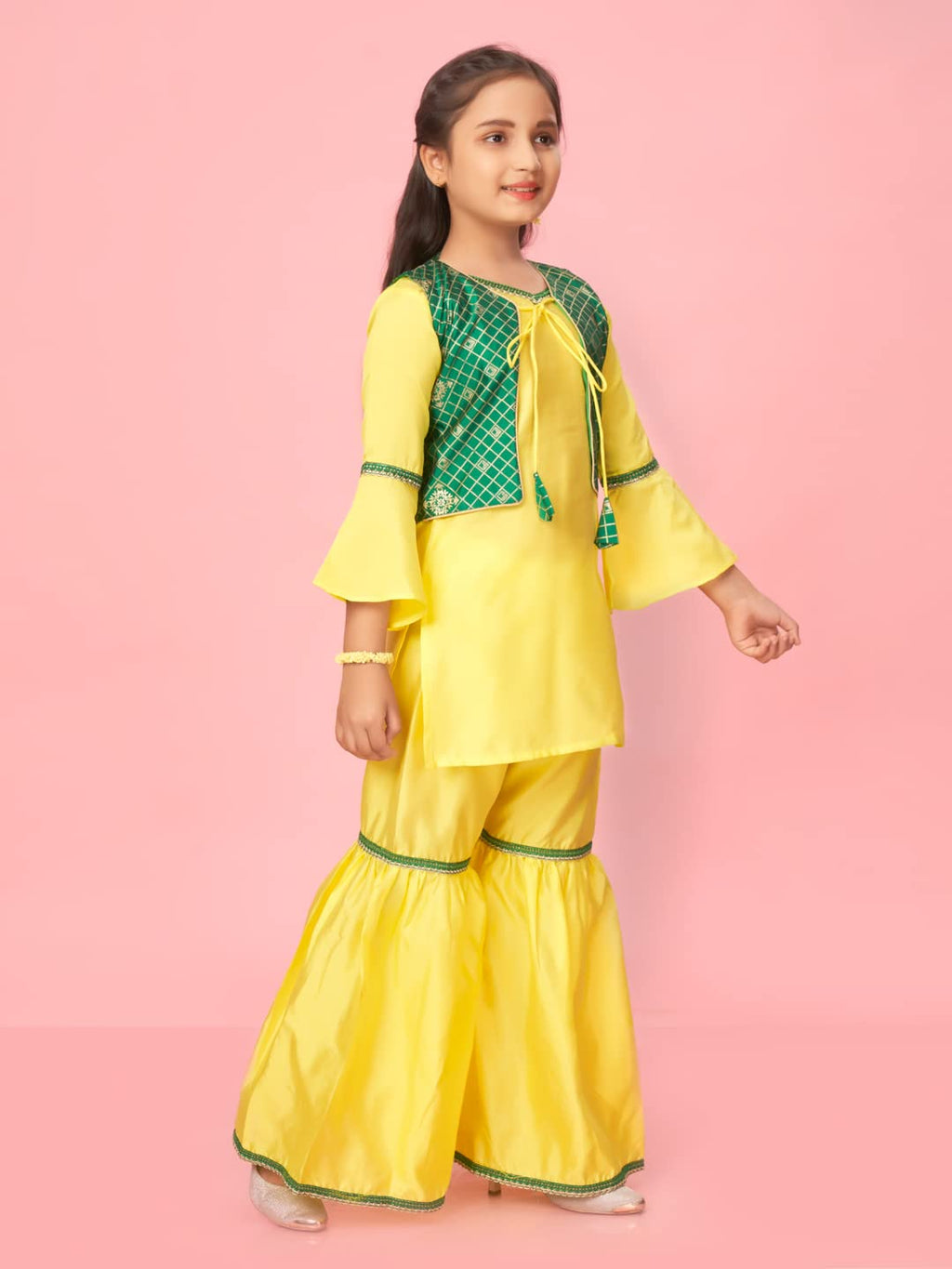 Aarika GirlS Silk Kurti Sharara Set (New_Sh-22149_Lemon