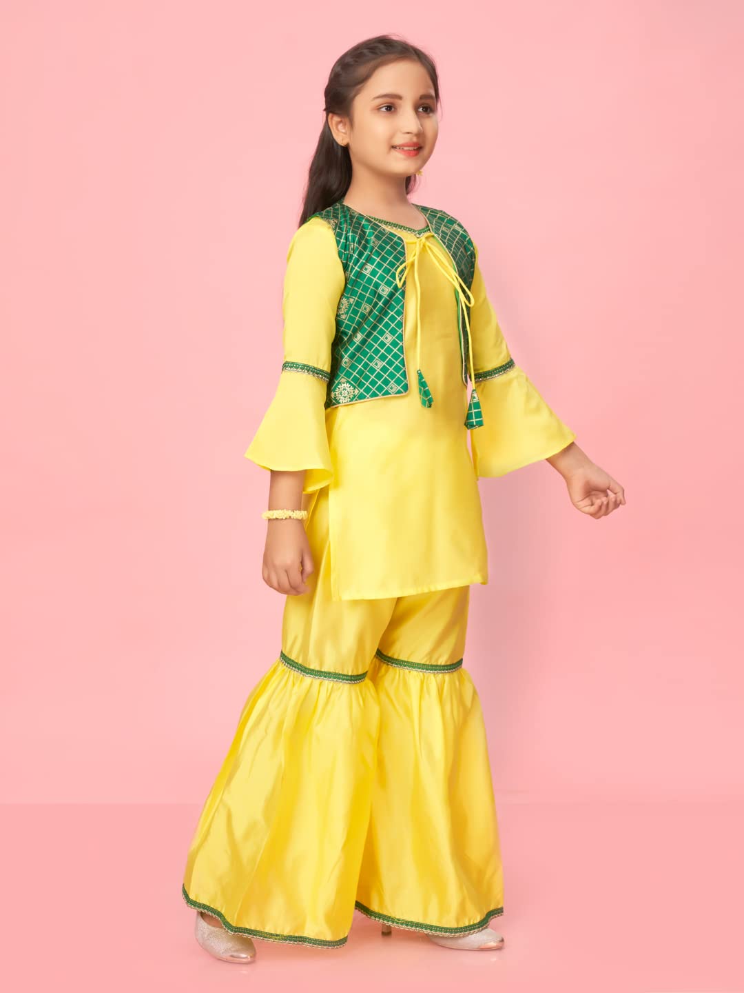 Aarika GirlS Silk Kurti Sharara Set (New_Sh-22149_Lemon