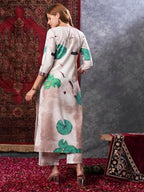ANNI DESIGNER Womens Cotton Blend Straight Printed Kurta with Palazzo (Swans Peach_XXL_Peach_XX-Large)