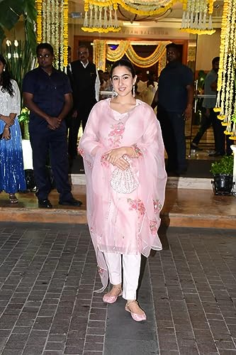 ANNI DESIGNER Womens Organza Straight Printed Kurta with Pant & Dupatta (Mala Pink-NVW_S_Pink_Small)