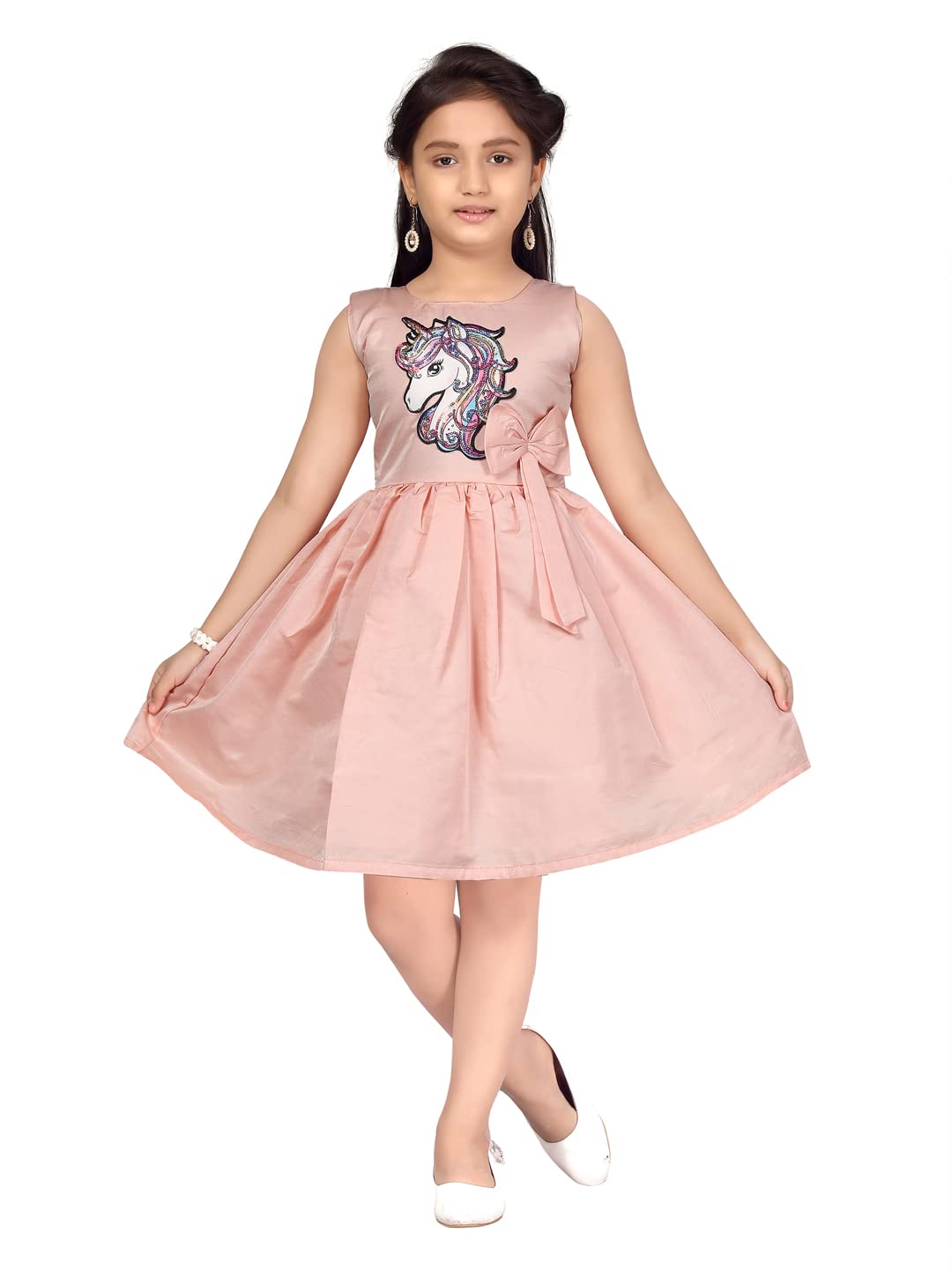 Aarika Baby-Girls Silk Fit and Flare Knee-Length Dress (MY-FK-21971_Peach