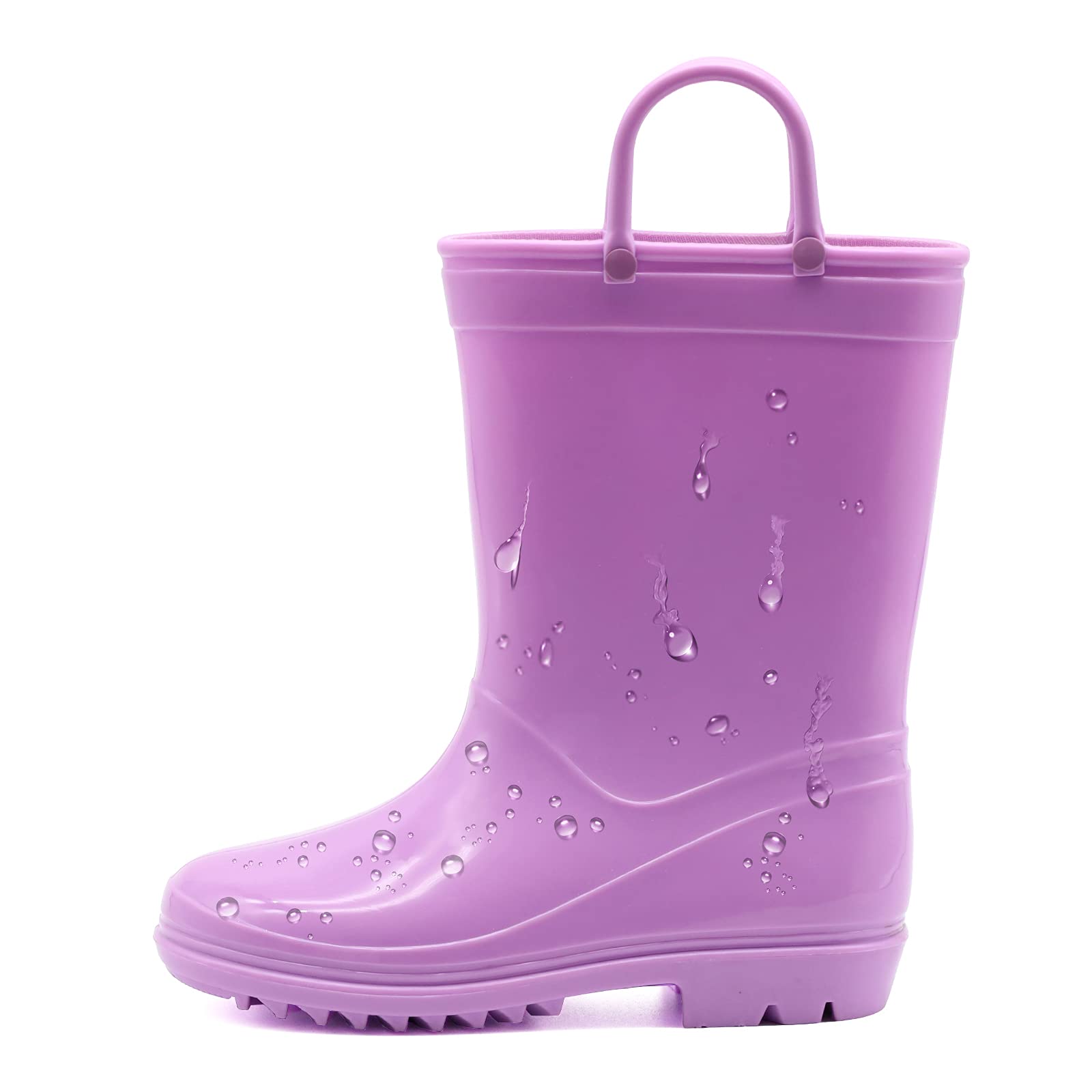 EUXTERPA Boys and Girls Waterproof Kids Rain Boots Solid Color Toddler Rain Boots with Handles Purple Toddler Size 10