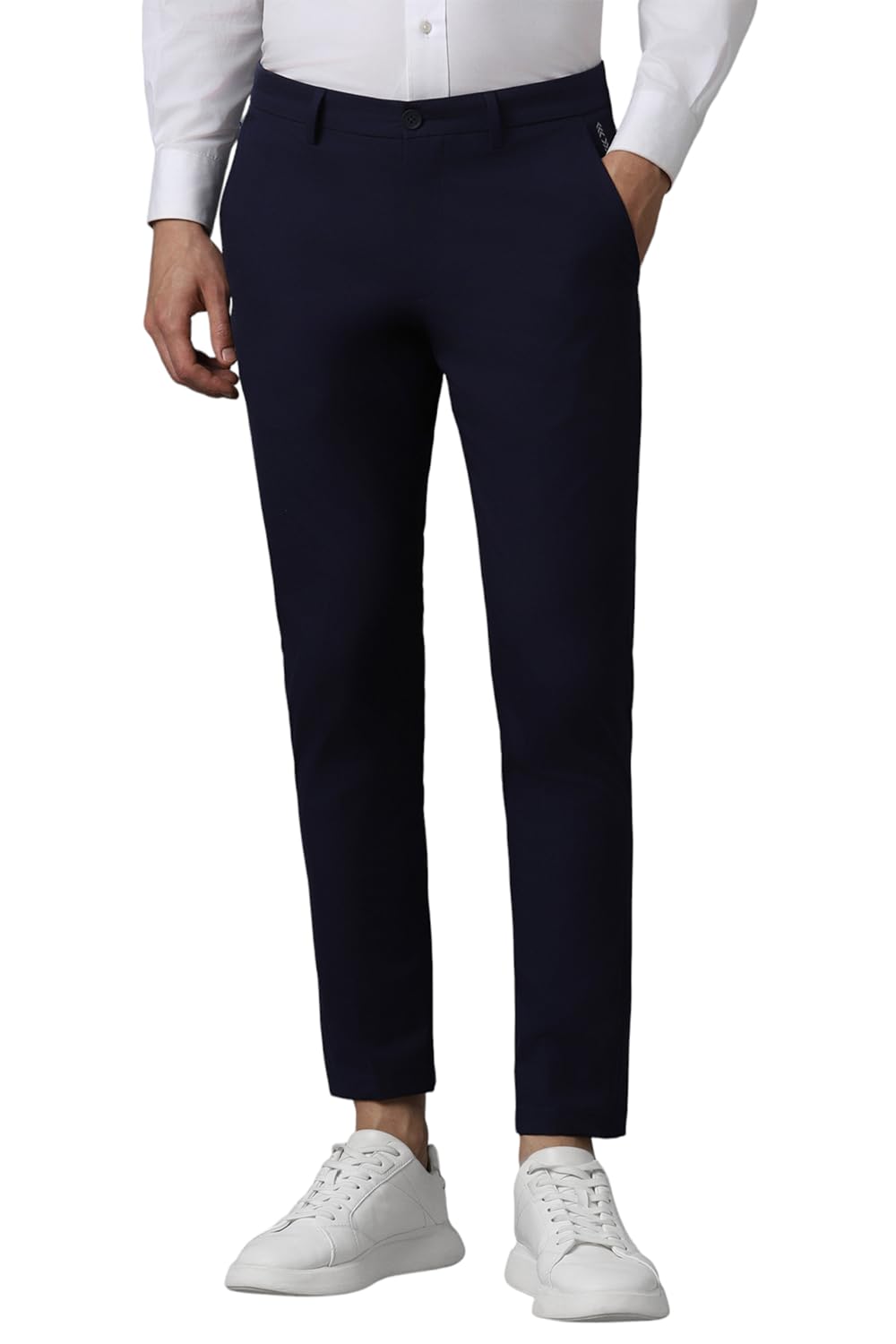 Men Navy Slim Fit Solid Casual Trousers