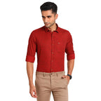 Turtle Men 100% Cotton Slim Fit Casual Printed Red Shirt