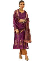 Soch Womens Wine Silk Blend Floral Embroidered Straight Kurta Suit Set