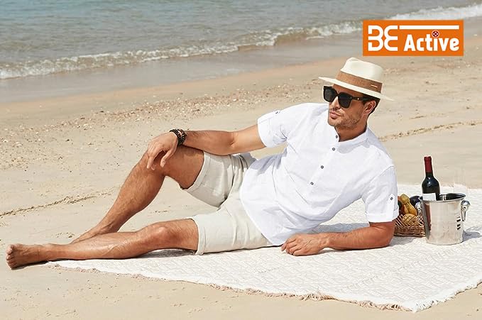 Be Active MenS Solid 100% Cotton Short Kurta With Mandarin Collar || 3/4Th Sleeves Short Kurta For Men Cotton || Stylish Short