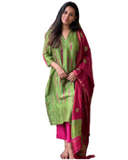ANNI DESIGNER Womens Rayon Straight Printed Kurta with Pant & Dupatta (SIBORI-Methi_M_Green_Medium)
