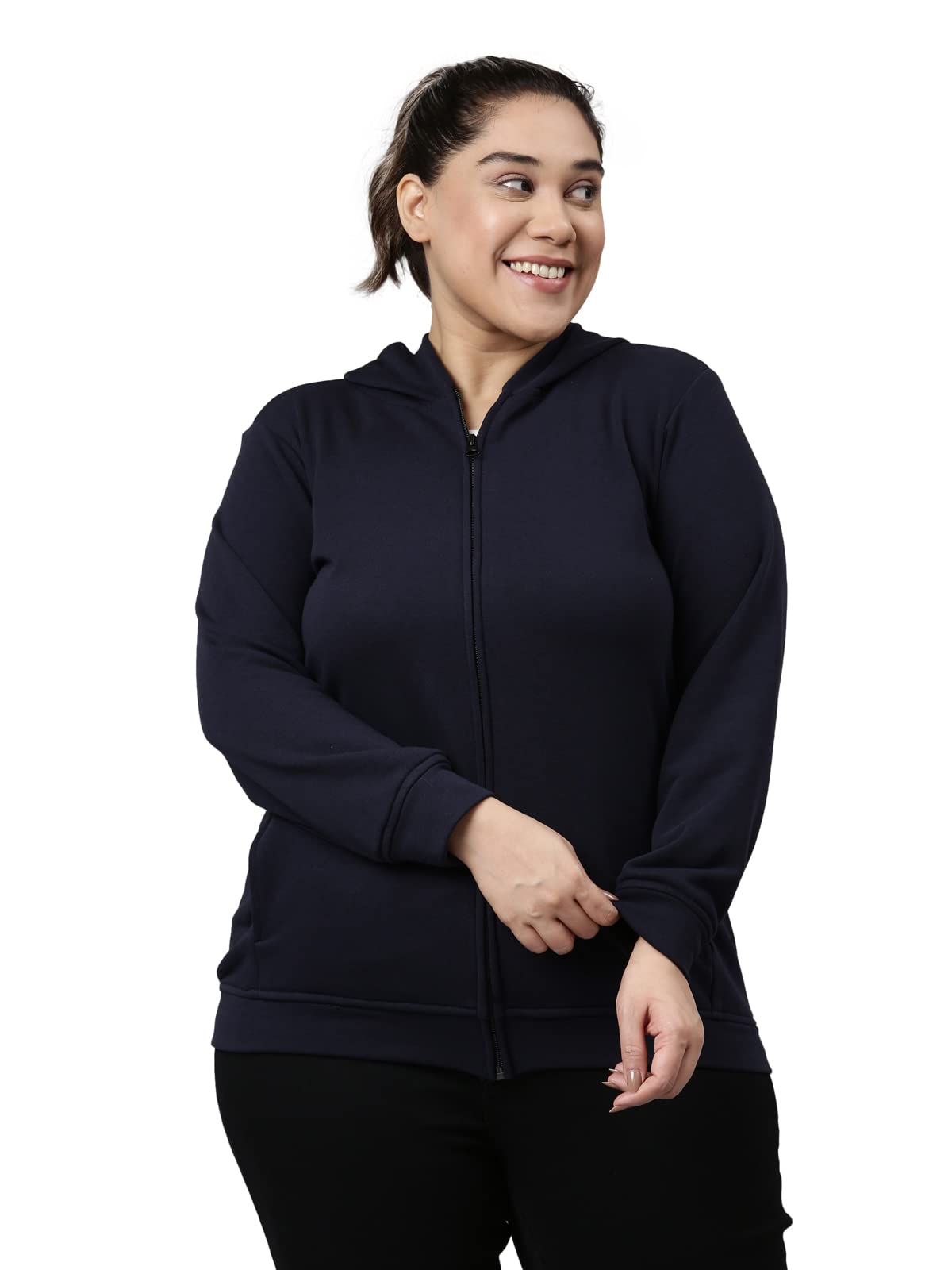The Pink Moon Womens Solid Hoodie Jacket  (Jckt_036_Navy_Navy Blue_4XL) 4