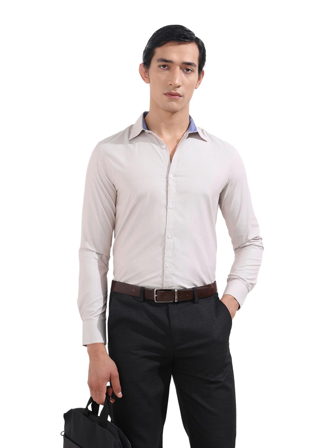 The Indian Garage Co Mens Slim Fit Vertical Striped Cutaway Collar Full Sleeves Formal Shirt