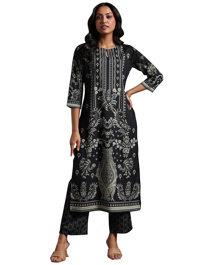 Libas Womens Printed Crepe Straight Kurta With Trousers