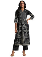 Libas Womens Printed Crepe Straight Kurta With Trousers