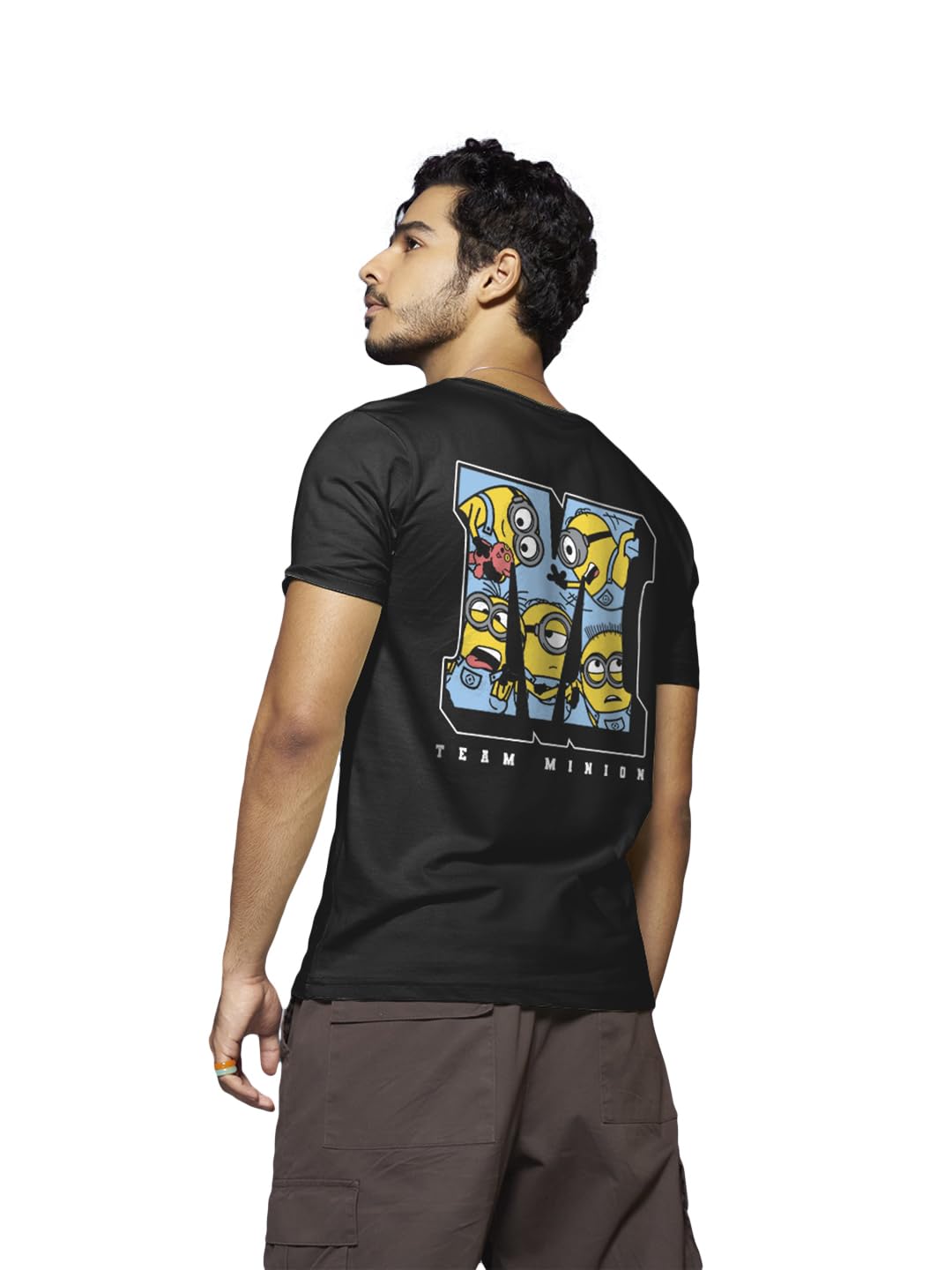 Bewakoof Mens Black Minions Weird is a Side Effect Typography T-Shirt