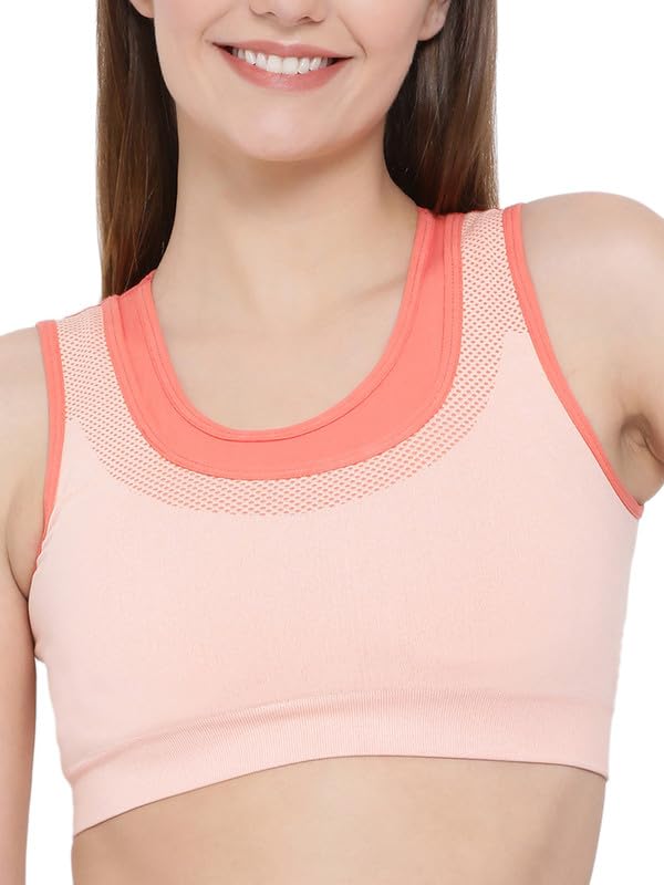 Clovia Womens Padded Sports Bra with Racerback (BR1867P16_Peach_M)