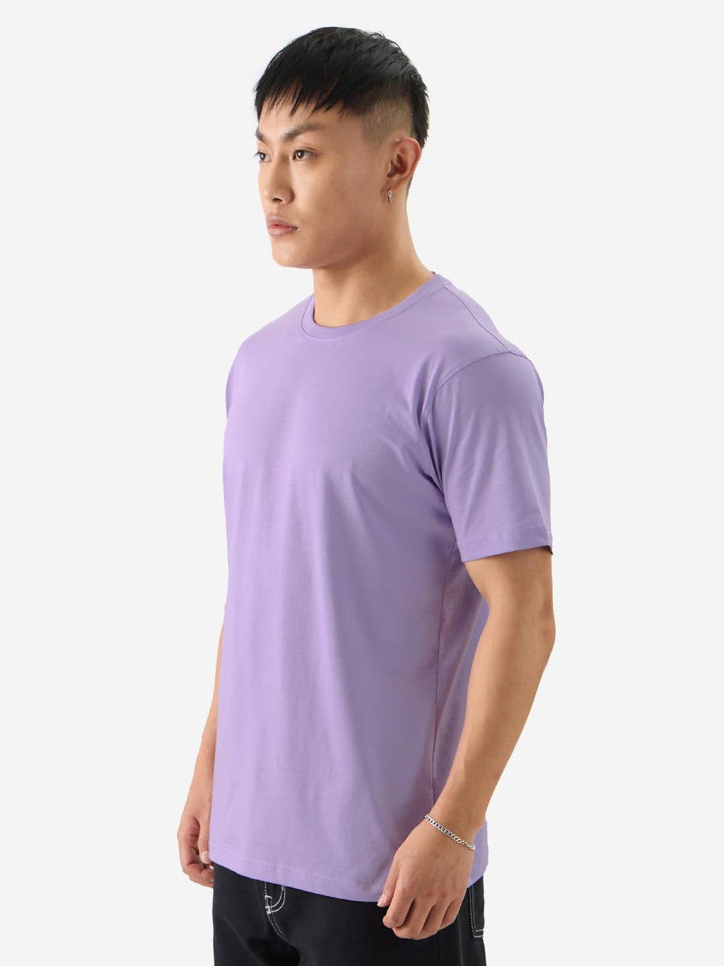 The Souled Store Solids: Deep Lavender Men and Boys Round Neck Short Sleeve Cotton Regular Fit T-Shirts