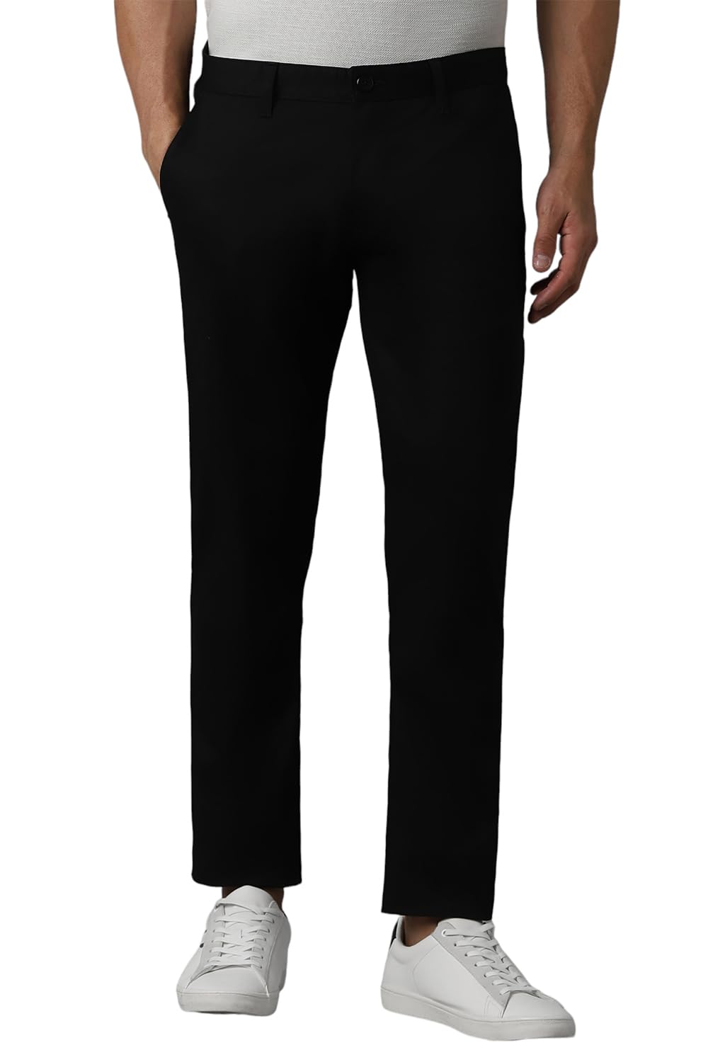 Men Black Super Slim Fit Solid Flat Front Casual Trousers