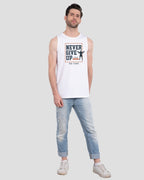 Bewakoof Mens Typography 100% Cotton Vest - Regular Fit, Round Neck, Sleeveless White