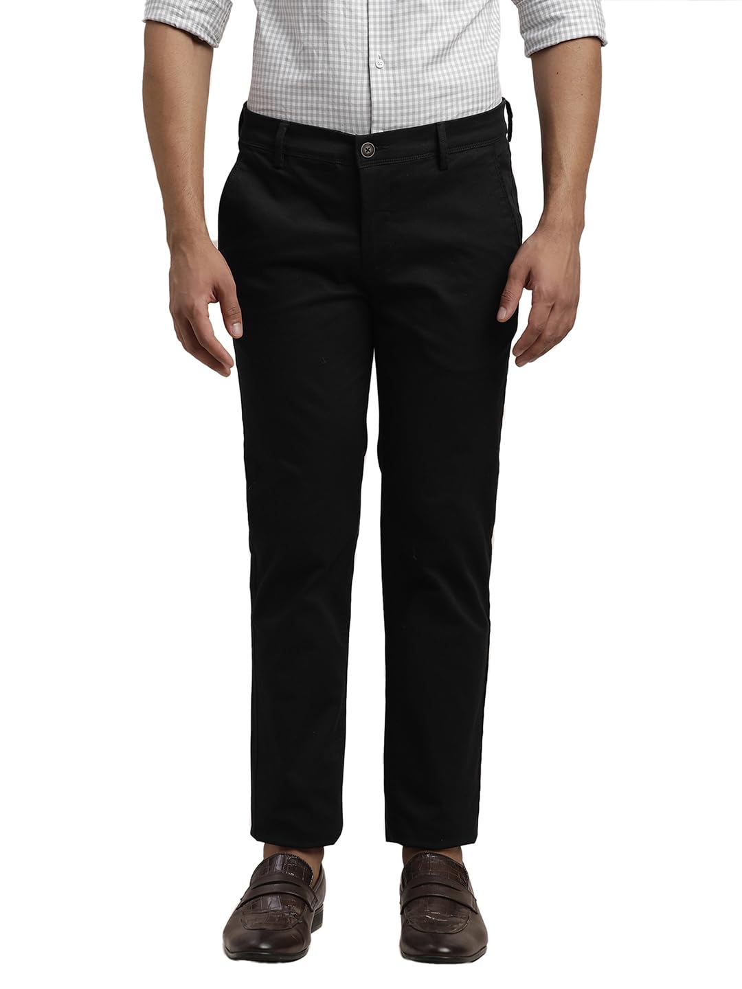 Turtle Men Cotton Stretch Ultra Slim Fit Dobby Print Black Casual Trouser