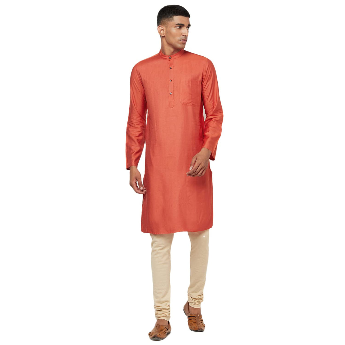 Fabindia Men Tussar Slim Fit Long Kurta Viscose_M Yellow
