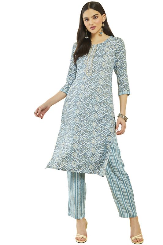 Soch Women Rayon Printed Straight Kurta Sets with Gota Patti Work